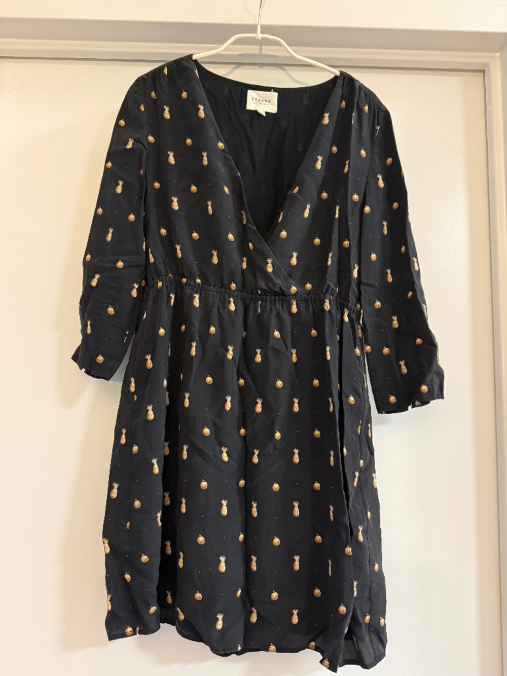 Black Sezane Dress with fruit motif - 100% silk - Picture 1 of 6